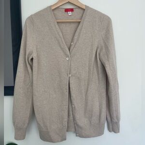 Women's beige 100% Cashmere Button Front Crewneck Cardigan Sweater Size Large